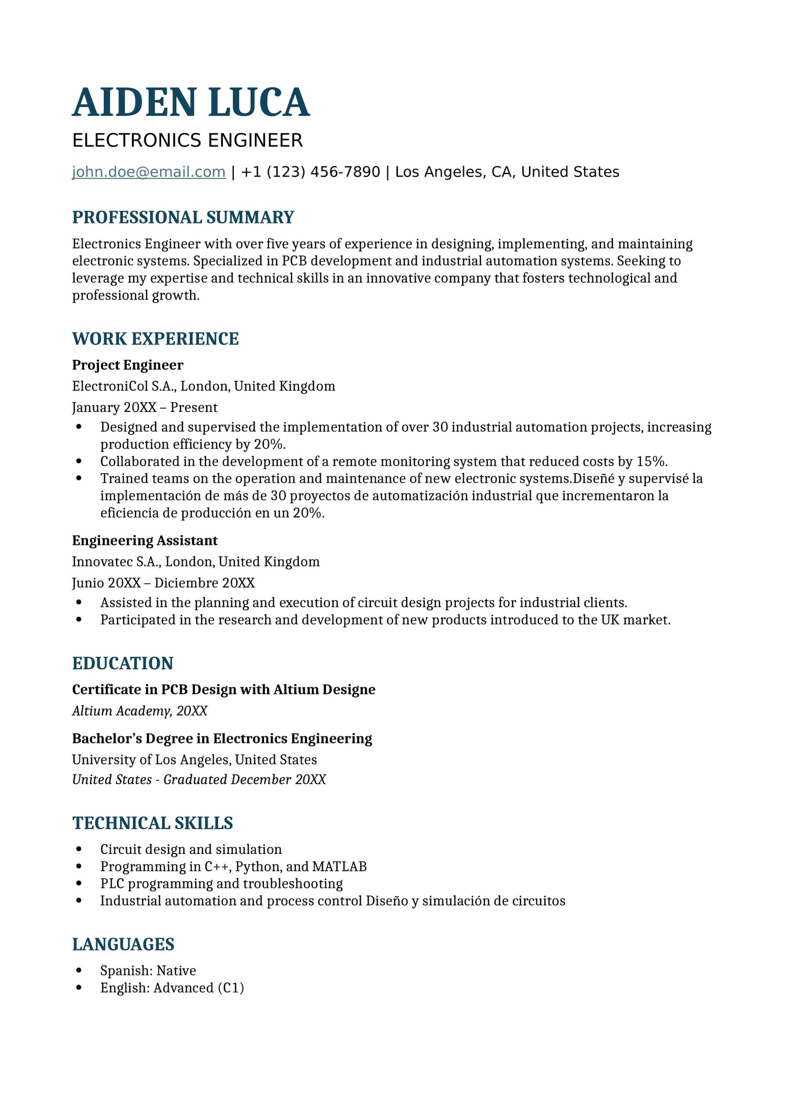 Blue ATS resume template